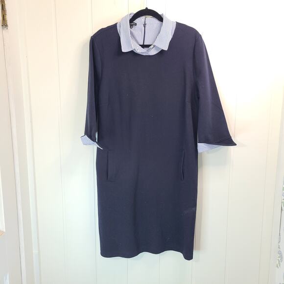 Talbots Dresses & Skirts - Talbots Sheath Dress Navy Blue Faux Cuff and Collar Spring Cotton Blend Size XL
